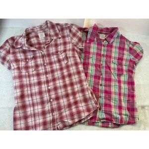 Lot of 2 LOGG by H&M Red & Pink Plaid Lightweight Cotton Shirts Size EUR 40